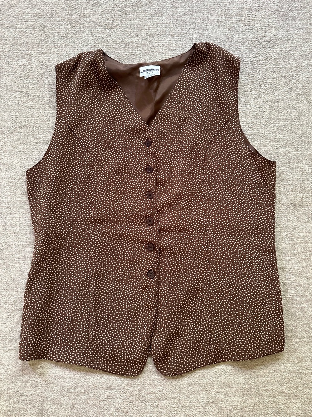 Vintage Brown Polka Dot Sleeveless Vest Button Front Waistcoat Top